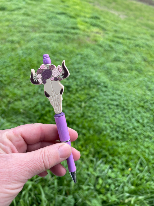 Boho skull purple beaded pen