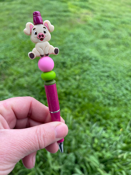 This little piggy pink beaded pen