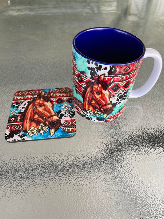 Printed Mug and coaster set. - Horse