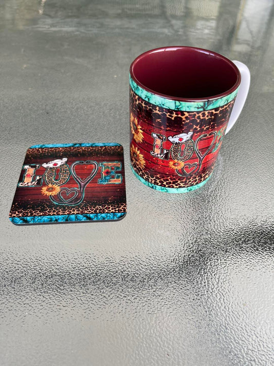 Printed Mug and coaster set. - Nurse Love