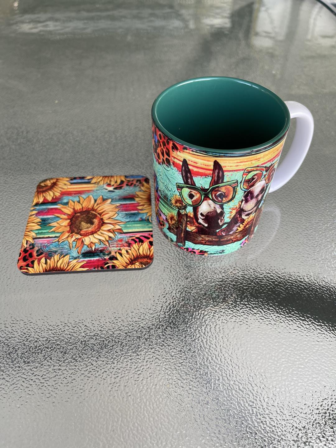 Printed Mug and coaster set. - Donkeys
