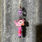 Keyring, beaded - Pink and white cow