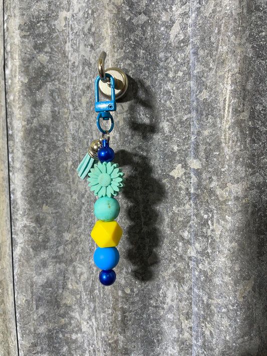 Keyring, beaded - Turquoise Flower