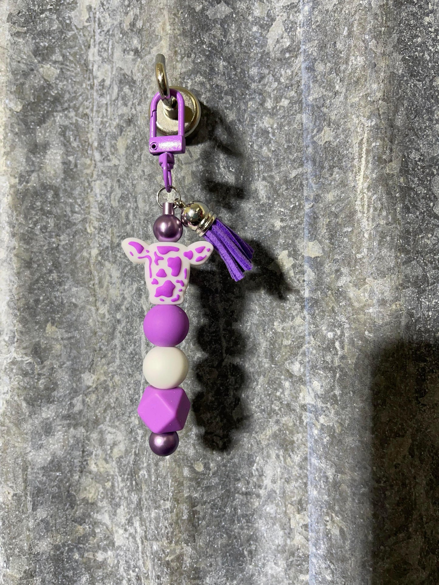 Keyring, beaded - Purple cow