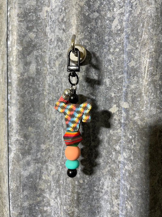 Keyring, beaded - Serape cow head