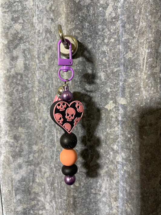 Keyring, beaded - Skull heart