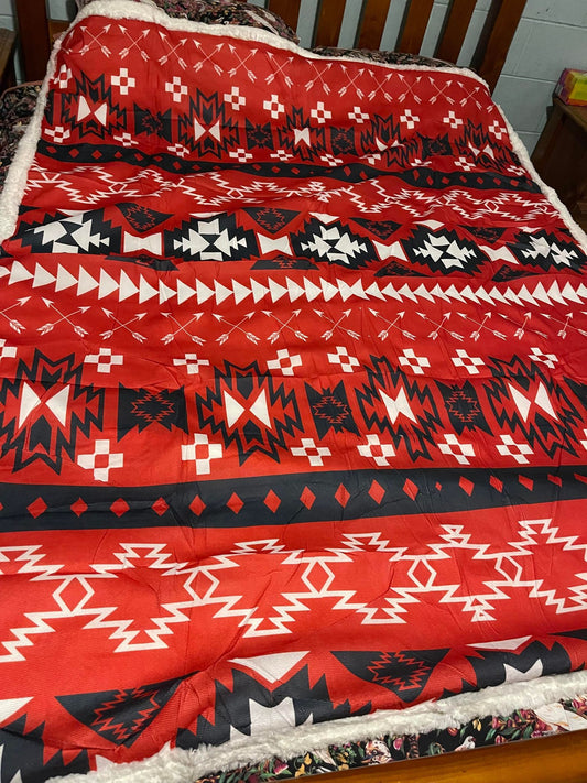 Sherpa fleece blanket - Aztec red