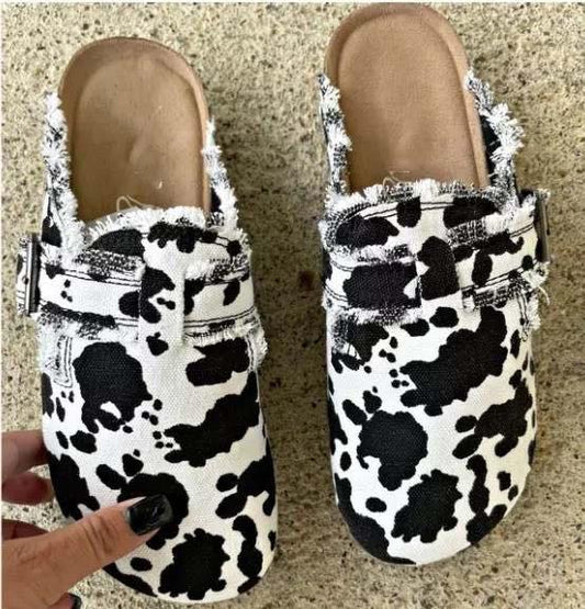 Slip on shoe, women's canvas - Cow print