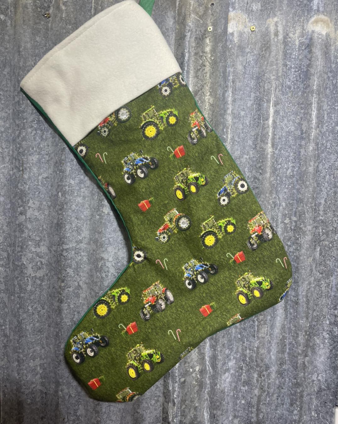 Christmas Stocking- Green tractors