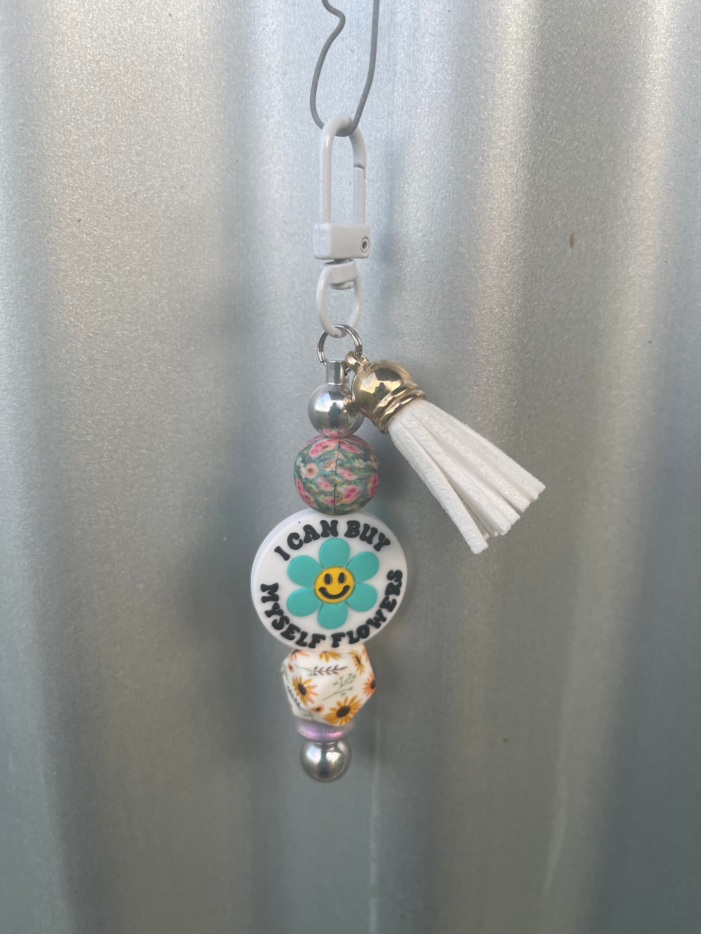 Keyring, beaded - I can buy myself flowers