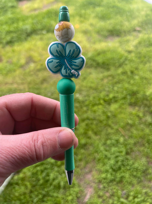 Teal floral beaded pen